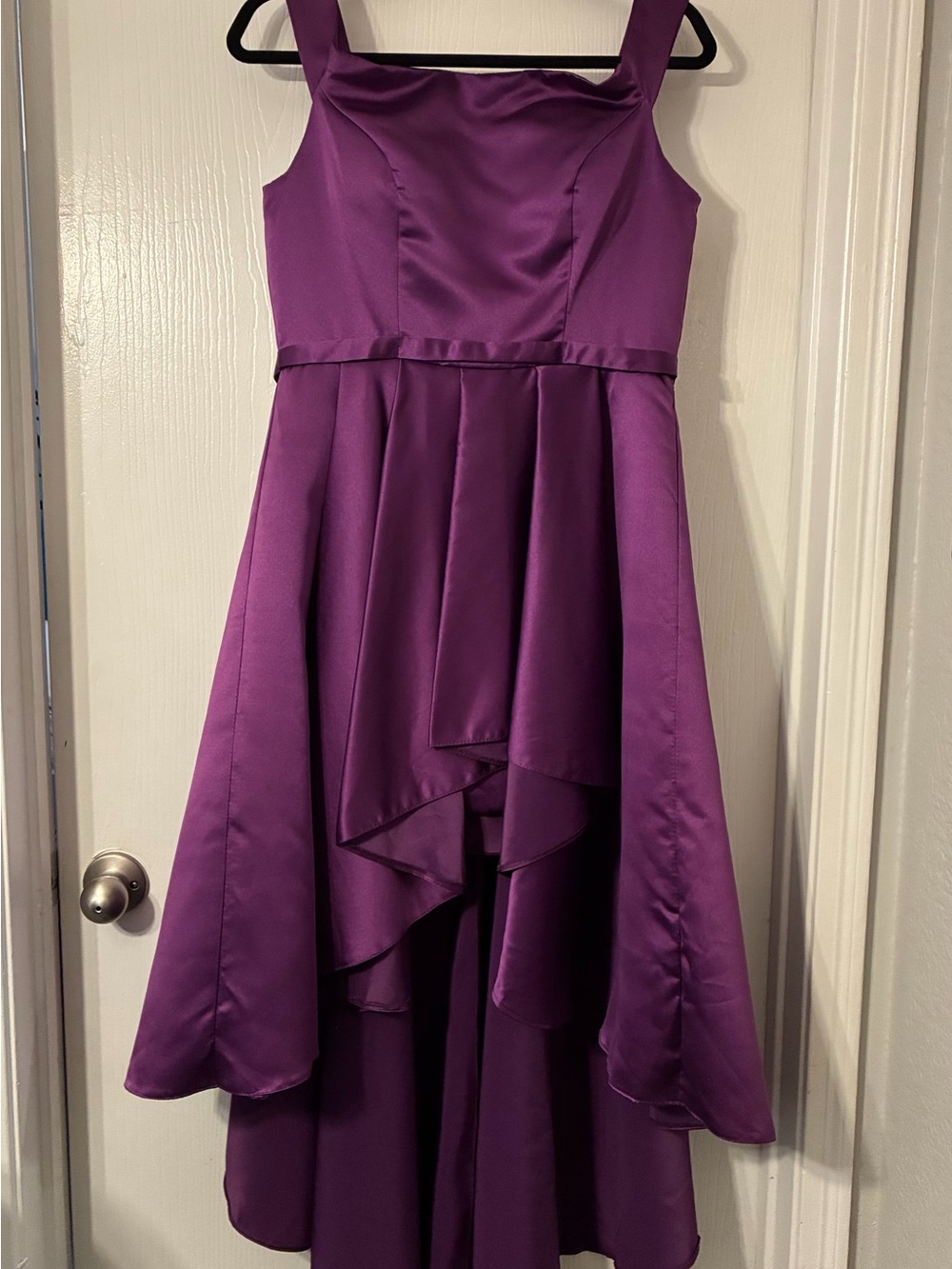 Women’s High Low Purple Satin Bridesmaids Prom Dress With Corset back Size 14/16